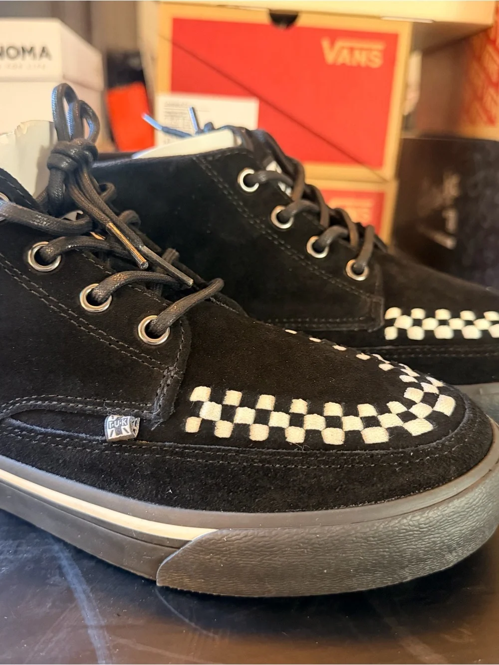 T.U.K. Pirate Black Suede Skull Creeper Sneakers Women’s 9 Men’s 7